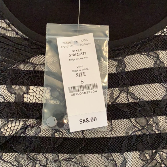 White House Black Market Stripe with Lace Tee - Picture 4 of 6